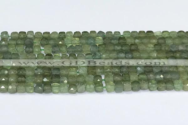 CCU839 15 inches 4mm faceted cube green apatite beads