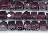 CCU847 15 inches 4mm faceted cube garnet beads