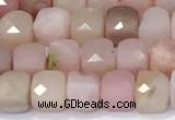 CCU848 15 inches 4mm faceted cube pink opal beads