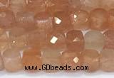 CCU849 15 inches 4mm faceted cube golden sunstone beads