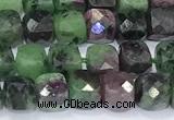 CCU864 15 inches 6mm faceted cube ruby zoisite beads