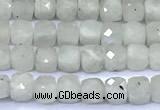 CCU870 15 inches 4mm faceted cube white moonstone beads