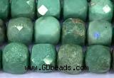 CCU882 15 inches 4mm faceted cube green grass agate beads