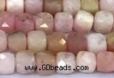 CCU904 15 inches 5mm - 6mm faceted cube pink opal beads