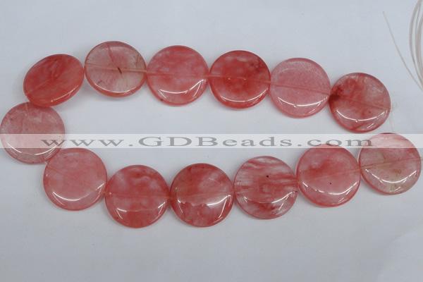 CCY155 15.5 inches 30mm flat round cherry quartz beads wholesale