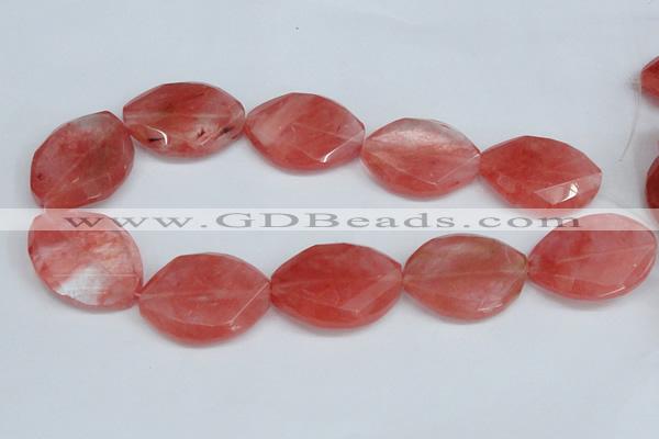 CCY168 15.5 inches 25*35mm twisted & faceted oval cherry quartz beads