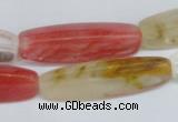 CCY211 15.5 inches 12*40mm trihedron volcano cherry quartz beads