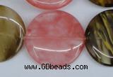 CCY214 15.5 inches 30mm flat round volcano cherry quartz beads