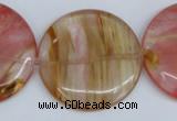 CCY215 15.5 inches 40mm flat round volcano cherry quartz beads