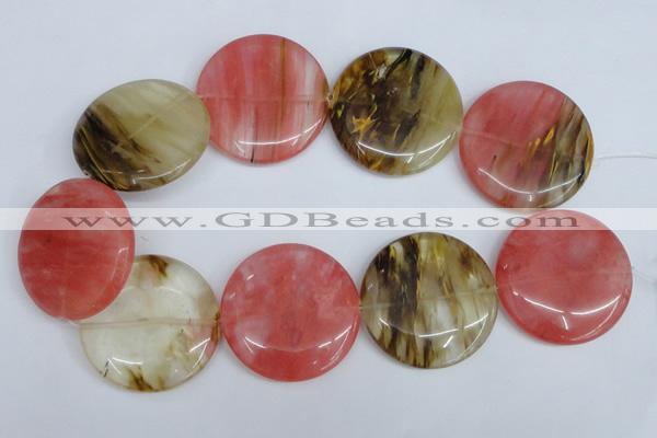 CCY216 15.5 inches 45mm flat round volcano cherry quartz beads