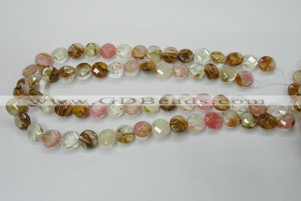 CCY410 15.5 inches 12mm faceted coin volcano cherry quartz beads