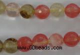 CCY503 15.5 inches 10mm faceted round volcano cherry quartz beads