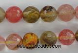 CCY504 15.5 inches 12mm faceted round volcano cherry quartz beads