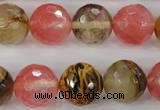 CCY506 15.5 inches 16mm faceted round volcano cherry quartz beads