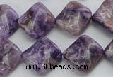 CDA320 15.5 inches 15*15mm twisted diamond dyed dogtooth amethyst beads