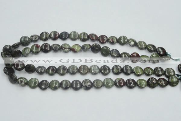 CDB206 15.5 inches 12mm flat round natural dragon blood jasper beads