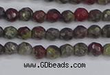 CDB320 15.5 inches 4mm faceted round dragon blood jasper beads