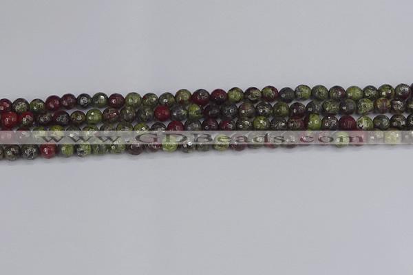 CDB328 15.5 inches 4mm faceted round A grade dragon blood jasper beads