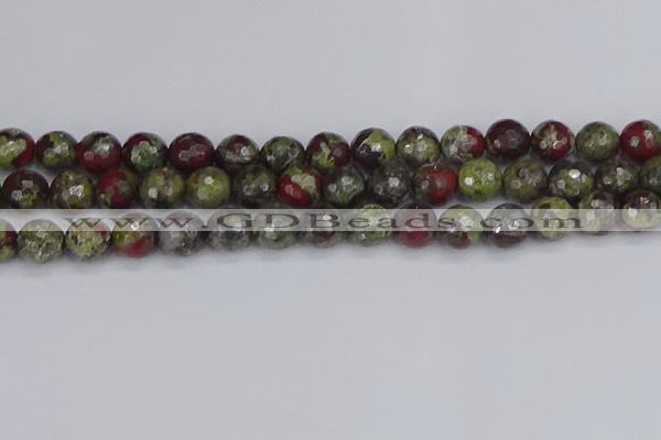 CDB332 15.5 inches 12mm faceted round A grade dragon blood jasper beads