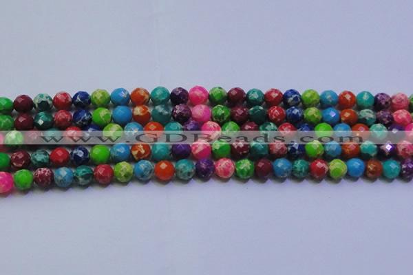 CDE2696 8mm faceted round mixed color sea sediment jasper beads