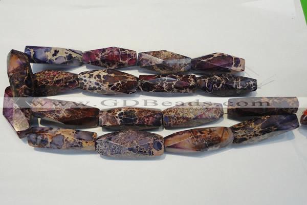 CDE388 15.5 inches 14*44mm faceted rice dyed sea sediment jasper beads