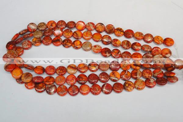 CDE517 15.5 inches 12mm flat round dyed sea sediment jasper beads