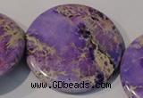 CDE709 15.5 inches 55mm flat round dyed sea sediment jasper beads