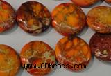 CDE757 15.5 inches 18mm flat round dyed sea sediment jasper beads