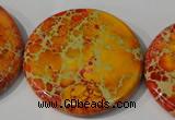 CDE758 15.5 inches 40mm flat round dyed sea sediment jasper beads