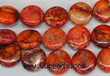 CDI517 15.5 inches 12mm flat round dyed imperial jasper beads