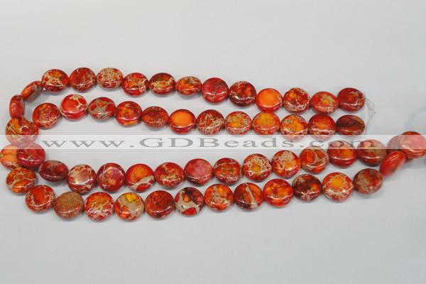 CDI518 15.5 inches 14mm flat round dyed imperial jasper beads