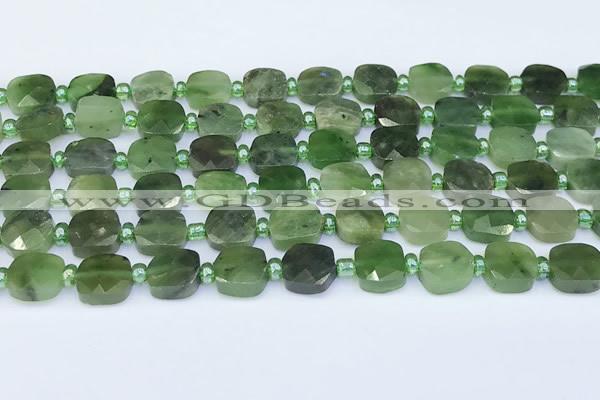 CDJ410 15.5 inches 8mm faceted square Canadian jade beads