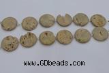 CDQ677 8 inches 30mm flat round druzy quartz beads wholesale