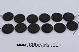 CDQ682 8 inches 30mm flat round druzy quartz beads wholesale