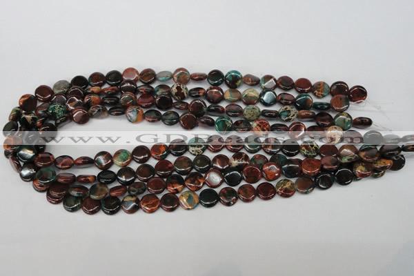 CDS198 15.5 inches 10mm flat round dyed serpentine jasper beads