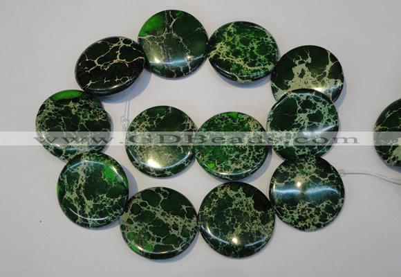 CDT177 15.5 inches 35mm flat round dyed aqua terra jasper beads