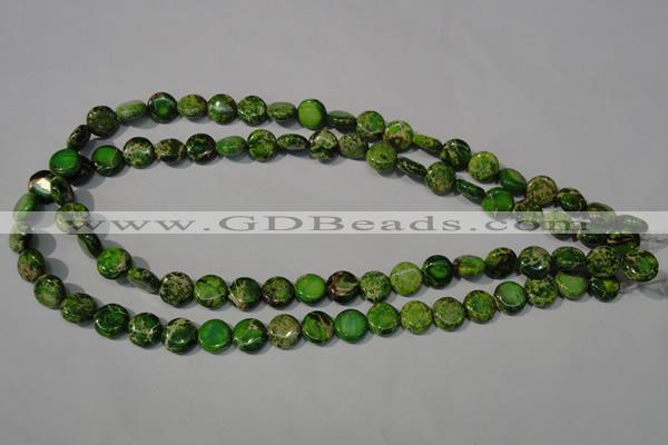 CDT936 15.5 inches 10mm flat round dyed aqua terra jasper beads