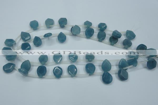 CEQ255 15.5 inches 13*16mm faceted flat teardrop blue sponge quartz beads