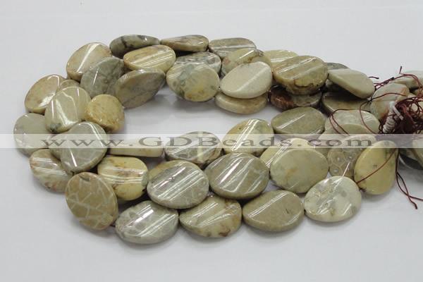 CFA21 15.5 inches 22*30mm twisted oval chrysanthemum agate beads