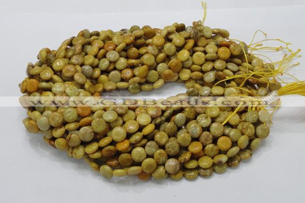 CFA40 15.5 inches 10mm flat round yellow chrysanthemum agate beads