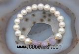 CFB1002 9mm - 10mm potato white freshwater pearl & lavender amethyst stretchy bracelet