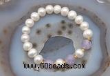 CFB1003 9mm - 10mm potato white freshwater pearl & lavender amethyst stretchy bracelet