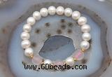 CFB1008 9mm - 10mm potato white freshwater pearl & rose quartz stretchy bracelet