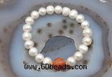 CFB1017 9mm - 10mm potato white freshwater pearl & fire agate stretchy bracelet