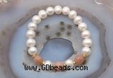 CFB1023 9mm - 10mm potato white freshwater pearl & moonstone stretchy bracelet