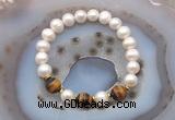 CFB1026 9mm - 10mm potato white freshwater pearl & yellow tiger eye stretchy bracelet