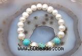 CFB1029 9mm - 10mm potato white freshwater pearl & blue sea sediment jasper stretchy bracelet