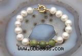 CFB1065 Hand-knotted 9mm - 10mm potato white freshwater pearl & China jade bracelet