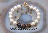 CFB1073 Hand-knotted 9mm - 10mm potato white freshwater pearl & mixed tiger eye bracelet