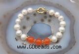 CFB1085 Hand-knotted 9mm - 10mm potato white freshwater pearl & candy jade bracelet